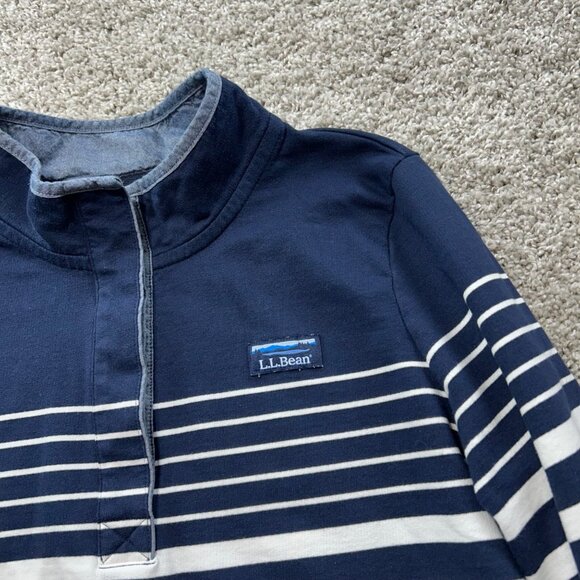 L.L. Bean Women's Sz Large Navy & White Striped Long-Sleeve Pullover Shirt Cotto - Picture 4 of 8